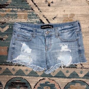 Women's Blue Distressed Shorts Express